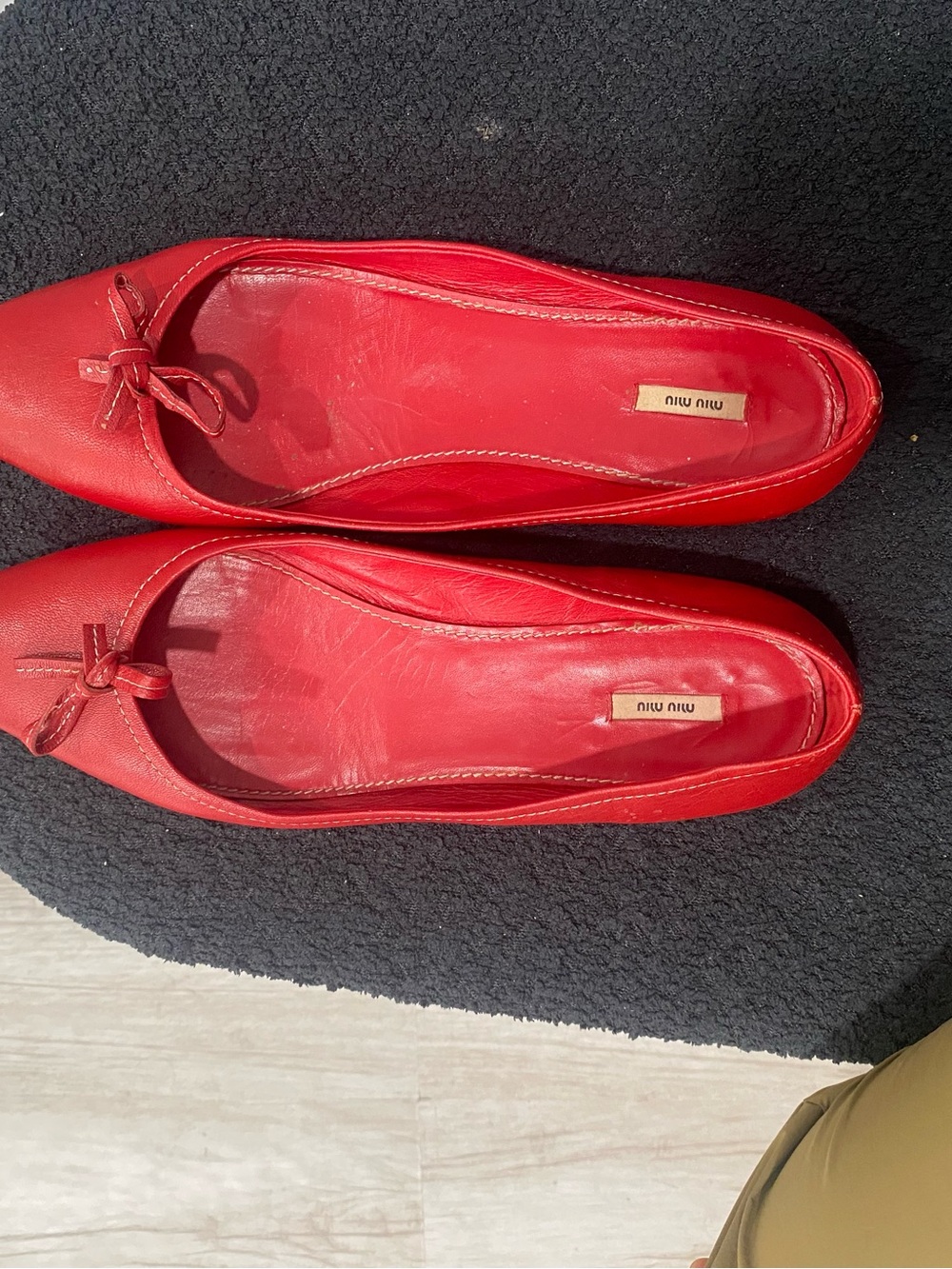 Miu Miu Red Leather Bow Ballet Flats